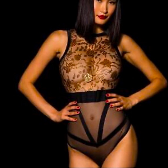 Honey birdette amber shimmer bodysuit embroidered gold floral Size XS - Picture 3 of 14